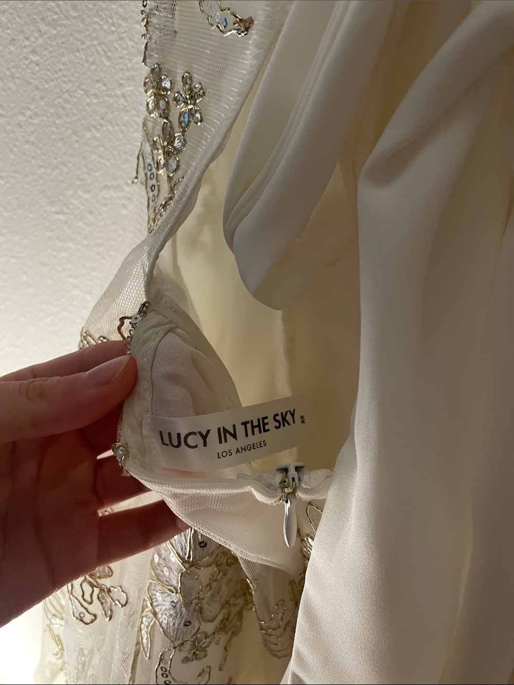 Lucy in the Sky Floral Gold Sequin Fit and Flare Dress in Ivory XS - Picture 4 of 4